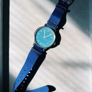 Void watch from Anthropologie / blue fabric strap